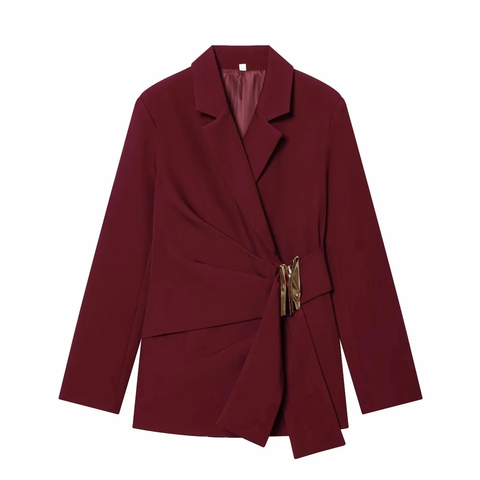 Women Suit Pants Two-Piece Set Buckle Decoration Long Sleeve Blazer Coat + Straight-Leg Pants 2 Pieces Sets Chic Woman Outfits