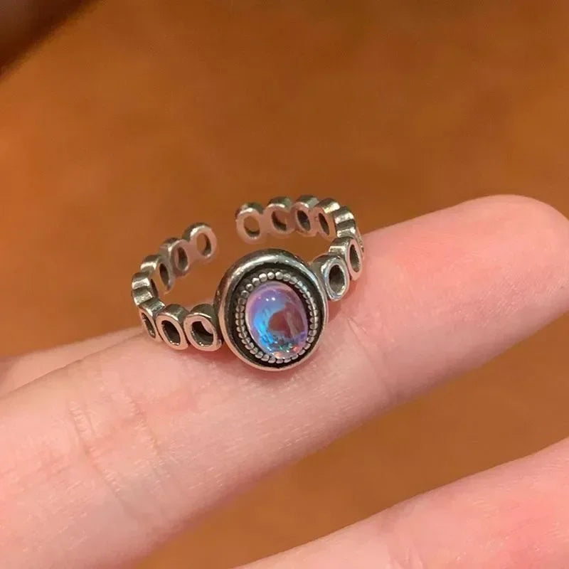 Vintage Gothic Temperament Red Crystal Cross Geometry Aesthetic Open Rings for Women Girl Punk Grunge Jewelry Men Rings