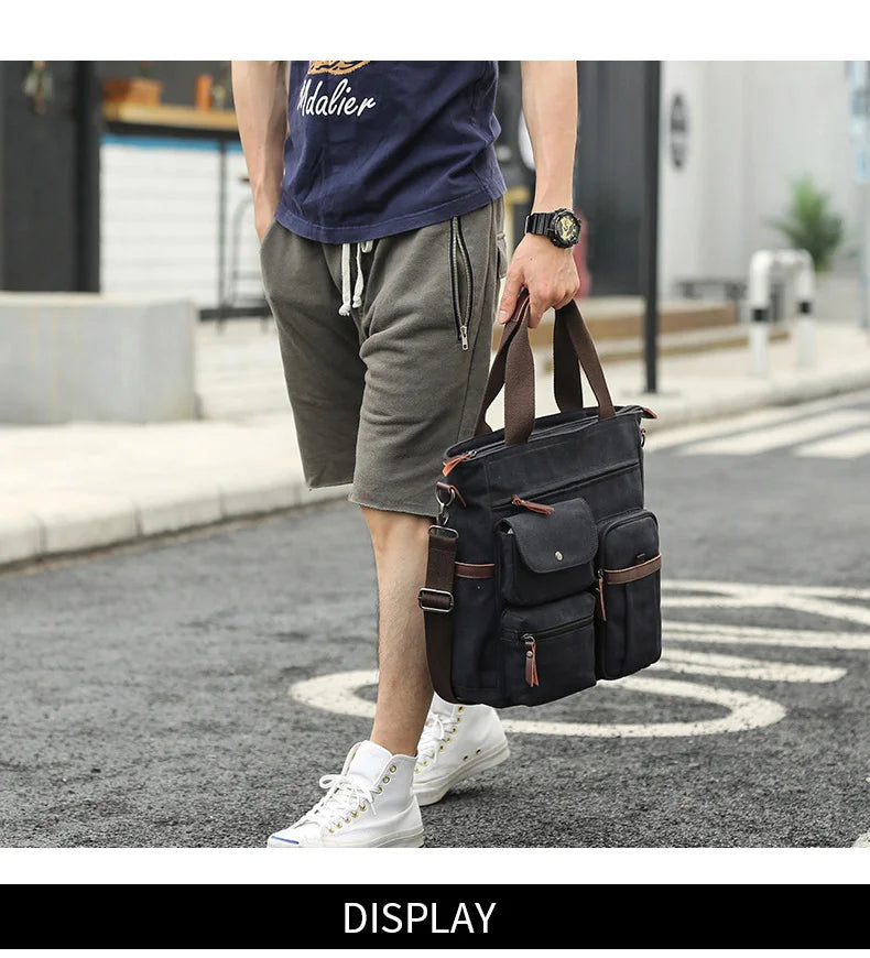 Men's Handbags Briefcase Canvas Shoulder Bag Man for Documents Large Capacity Tote Laptop Bag Crossbody Travel Bags Vintage K004