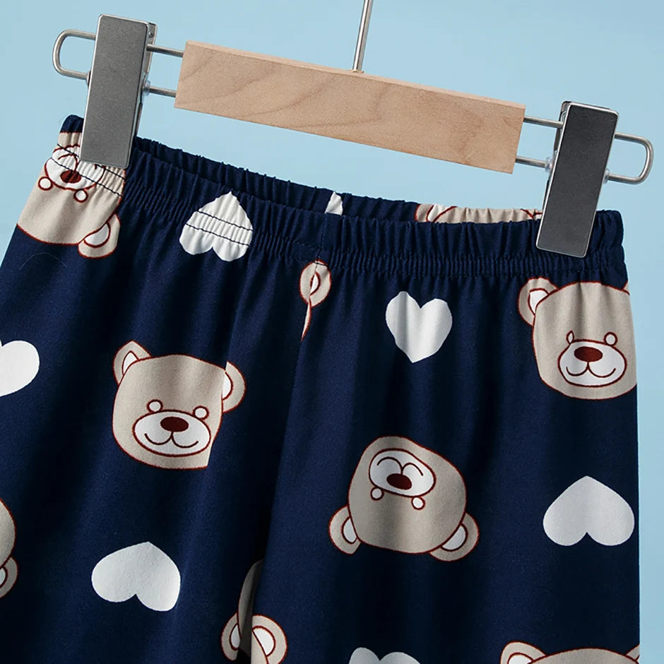 2-Pcs Children's Casual Cute Home Service Suit Boy Casual Joker Bear Print Short Sleeve Girl Comfortable Joker Sweet Shorts Suit