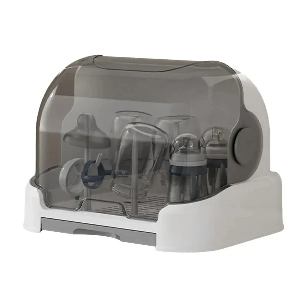 HOMEFISH Portable Baby Bottle Drying Rack & Organizer - Dustproof Storage Container with Removable Drip Tray