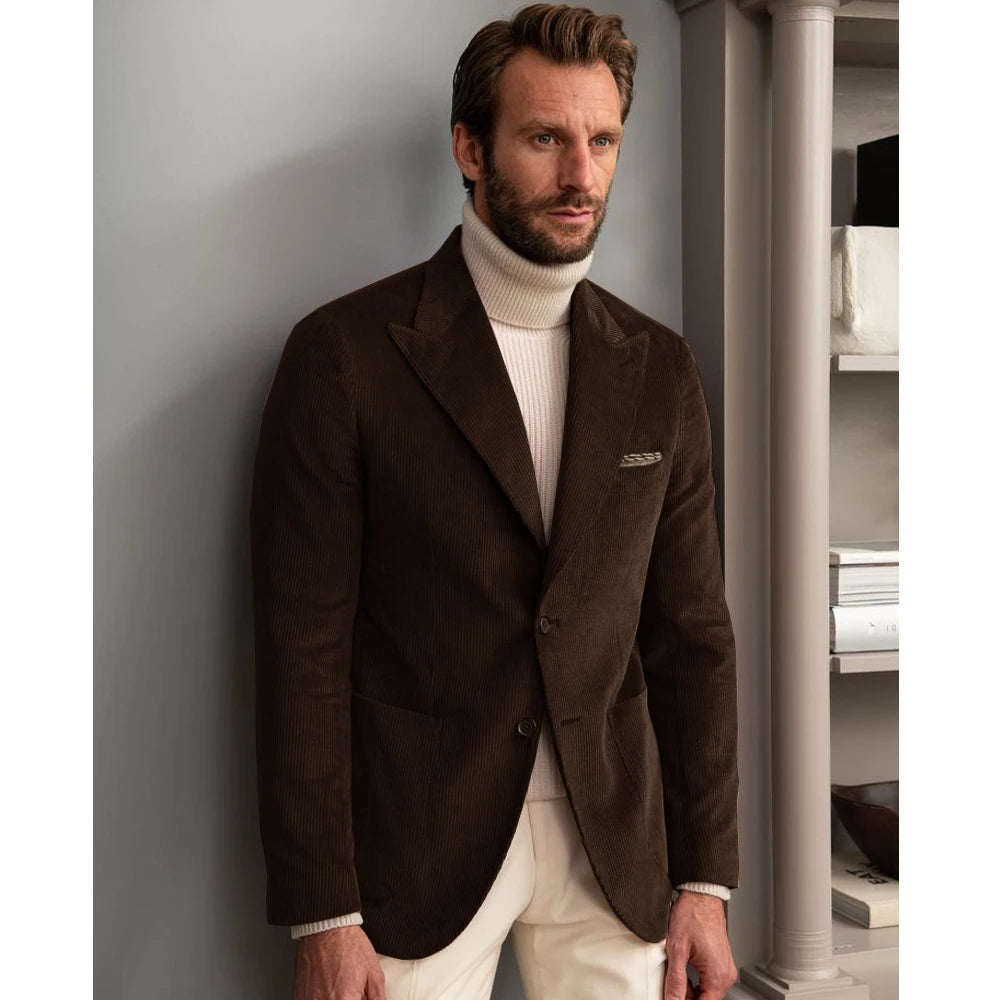 Luxury Men  Jackets New Corduroy British-style Jacket Business Casual High-quality Coat Single Breasted Suits for Men