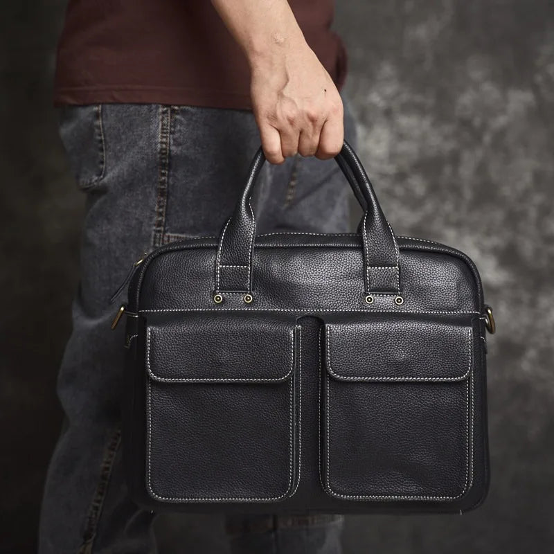 Men's Handbag for Men Genuine Leather Top Grain Leather Large Capacity Laptop Bag Business Document Briefcase Luxury Purse