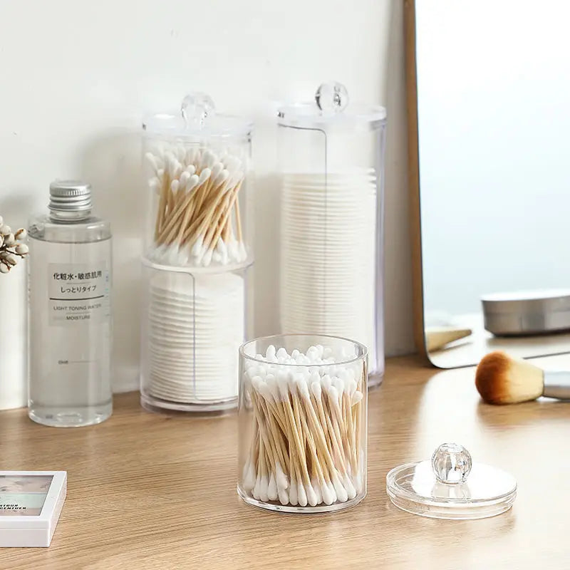 Makeup Organizer Cosmetic Storage Box Organizador Cotton Swab Holder Cotton Pad Box Clear Plastic Box with Lid Dust-proof