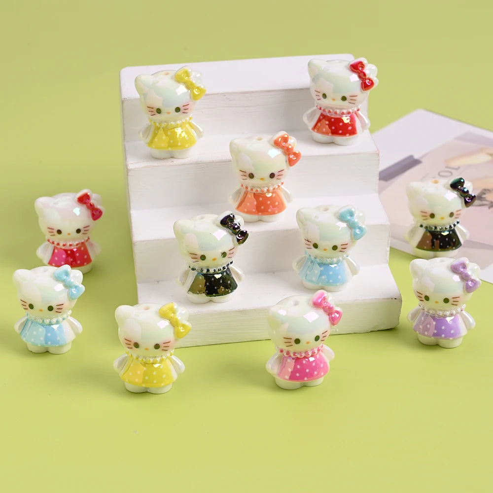 10Pcs 3D Sanrio Resin Bead 8colors Floral Skirt Hello Kitty Bead For Baby Toy Chew Teething DIY Pacifier Clips Chain