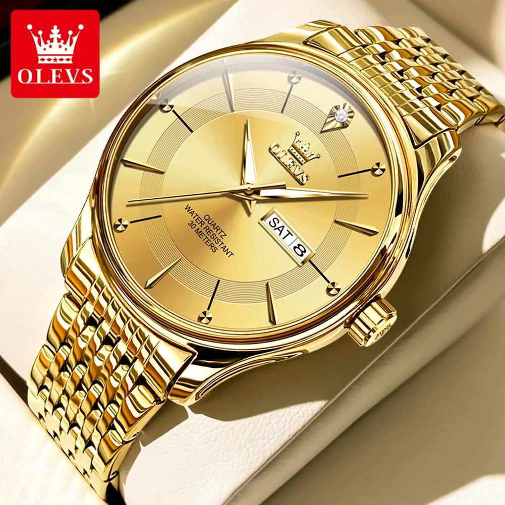 OLEVS Men's Watches Business Simply Original Quartz Watch for Man Waterproof Stainless Steel Luminous Hands Date Week