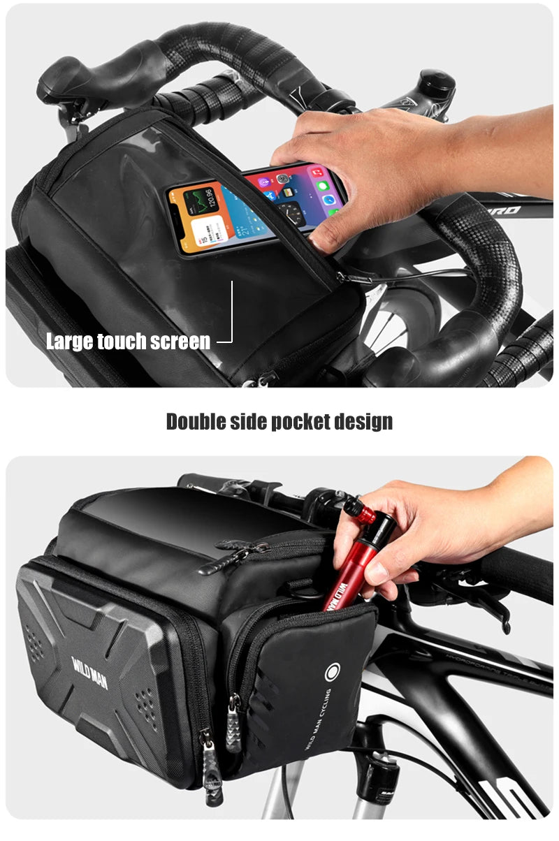 WILD MAN EVA Hard Shell Bicycle Handlebar Bag Touch Screen Phone Holder Electric Scooter Front Bag Crossbody Camera Pouch