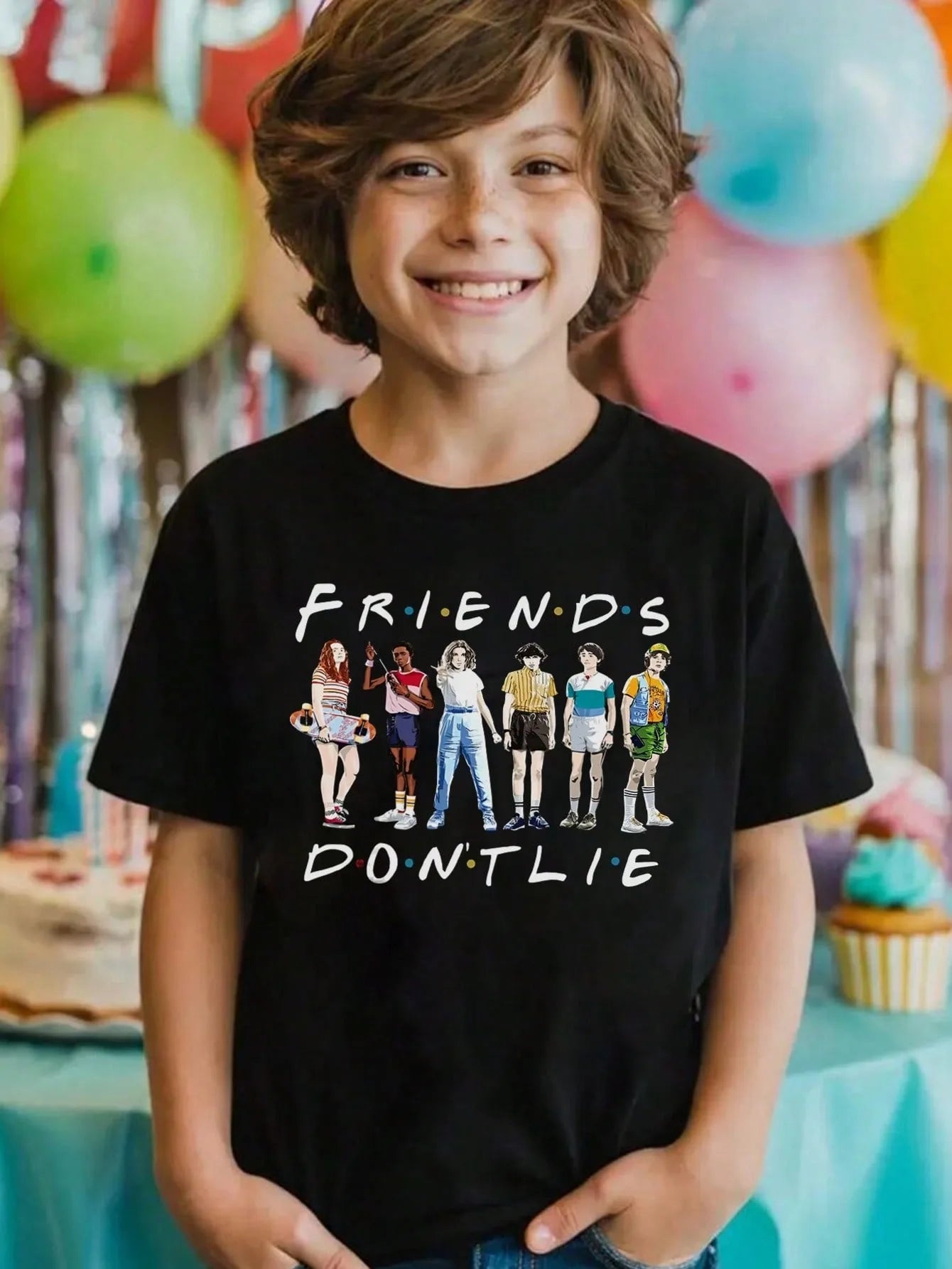 T-Shirt Multiple Sizes Screen Print Friends Don't Lie Stranger Things Design Cotton Material Holiday Wear Trendy Gift Christmas
