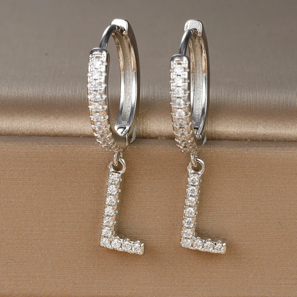 Silver Color Stainless Steel 26 Letters Hoop Earrings For Women A-Z Crystal Zircon Cartilage Piercing Earrings Wedding Jewelry