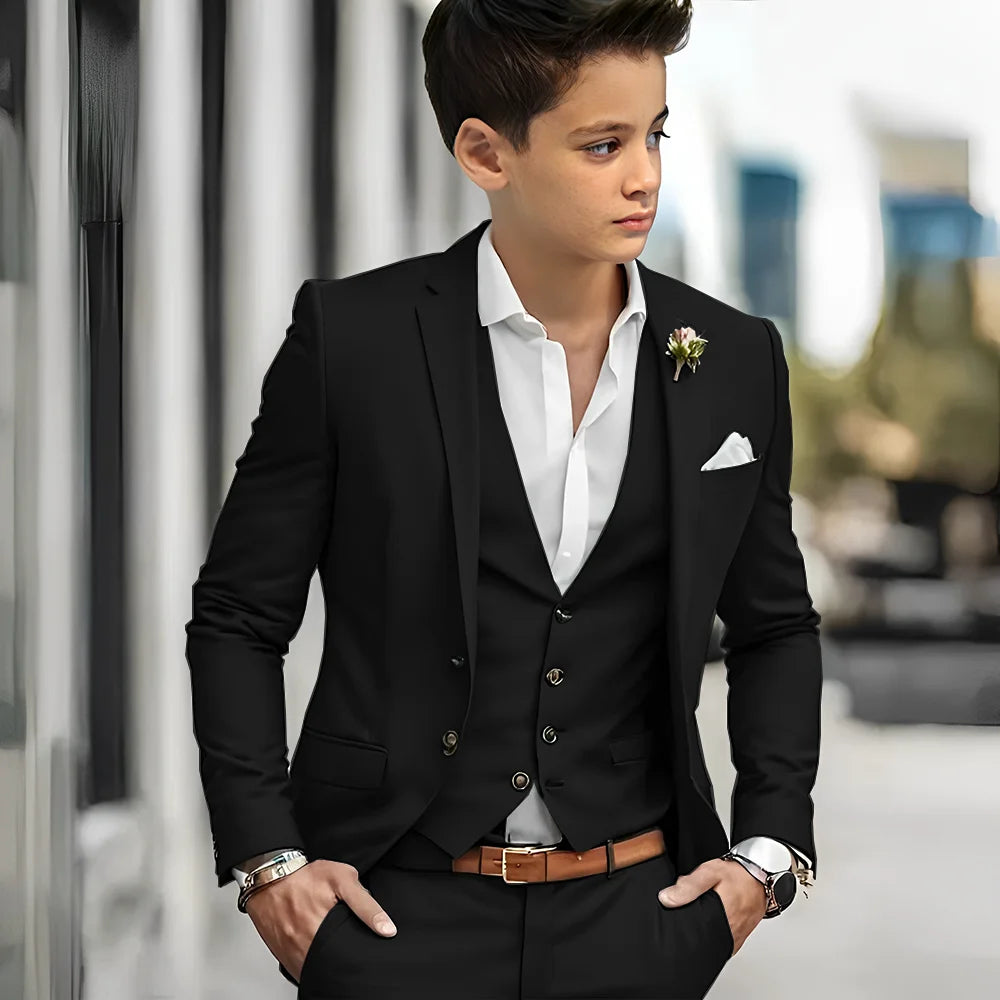 Luxury Green Bos Suits Elegant Wedding 3 Piece Jacket Pants Vest Boy Clothing High Quality Customized Full Sets Costume Kids