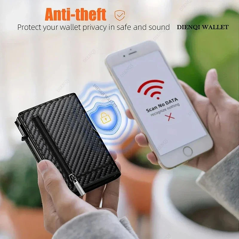 RFID Blocking Credit Card Holders Wallet Men Luxury Ultra Thin Automatic Pop Up Metal Minimalist Wallets Money Clips with Zipper