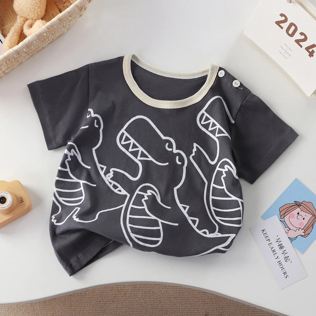 2-6Y New Cartoon T-shirt Pure Cotton Girls Short-sleeved Summer Half-sleeved Tops Little Boys Tops Kids Tees Children Clothing