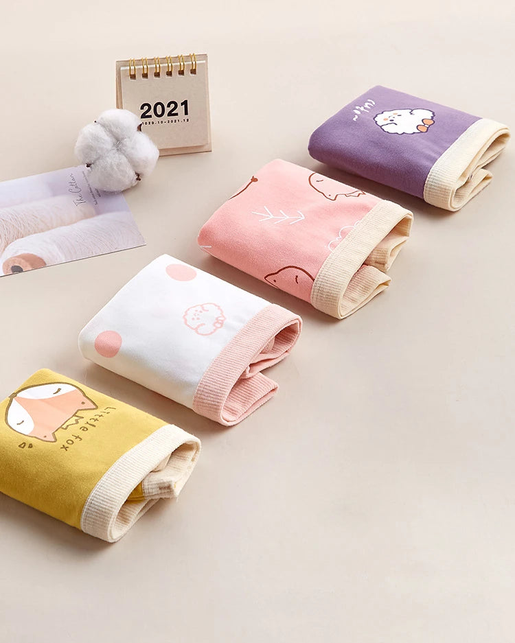 4PCS Girls Cotton Panties Summer Kid Thin Breathable Cartoon Briefs 2+y Young Children Underwears Toddler Antibacterial Knickers