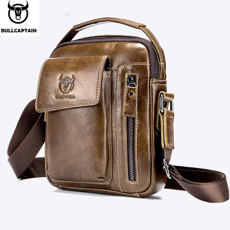 BULLCAPTAIN Casual Fashion Men's Messenger Bag's Business Portable Handbag Man Leather Shoulder Bag Mobile 6.5'' Phone Bags