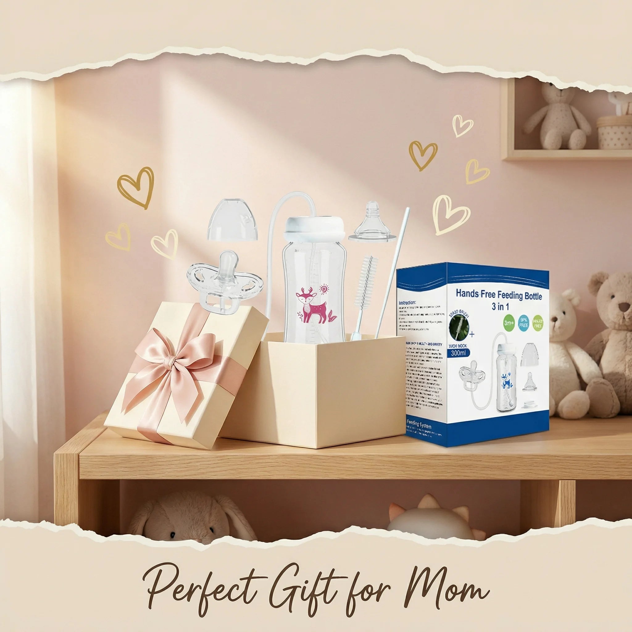 3-in-1 Hands-Free 300ML Wide-neck Baby Bottle,Milk Storage Bottle,Pacifier,Multi-Function Anti-Drop Gravity Ball Feeding Bottle