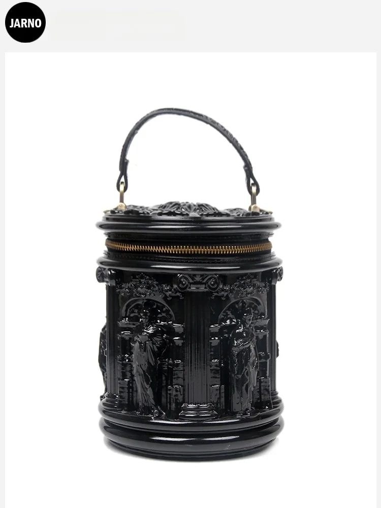Retro Creative Unique Design Baroque Art round Cylinder Handbag Women's Fashion Crossbody Bag Handheld Bag Jarno Brand