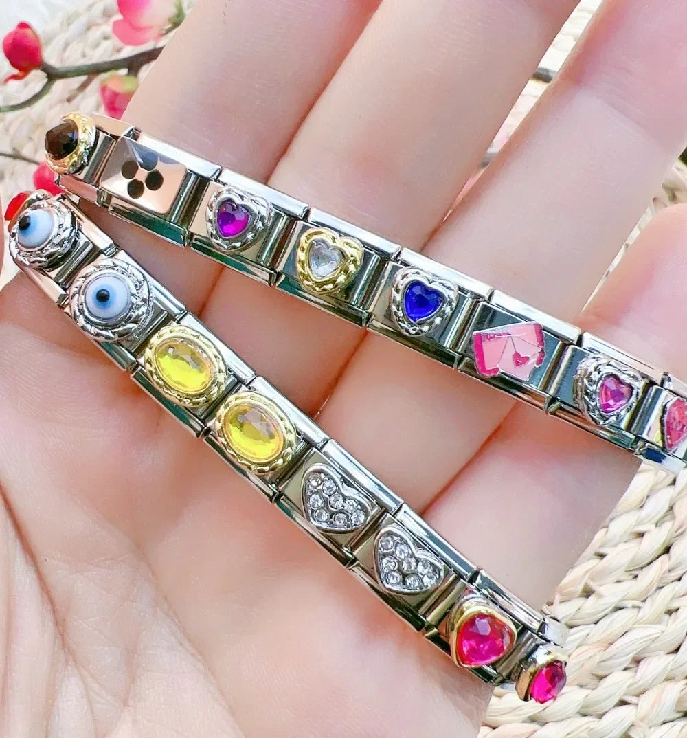2025 New Original Luxury Zircon Love Italian Charm Links Fit 9mm Bracelet Stainless Steel Jewelry Making