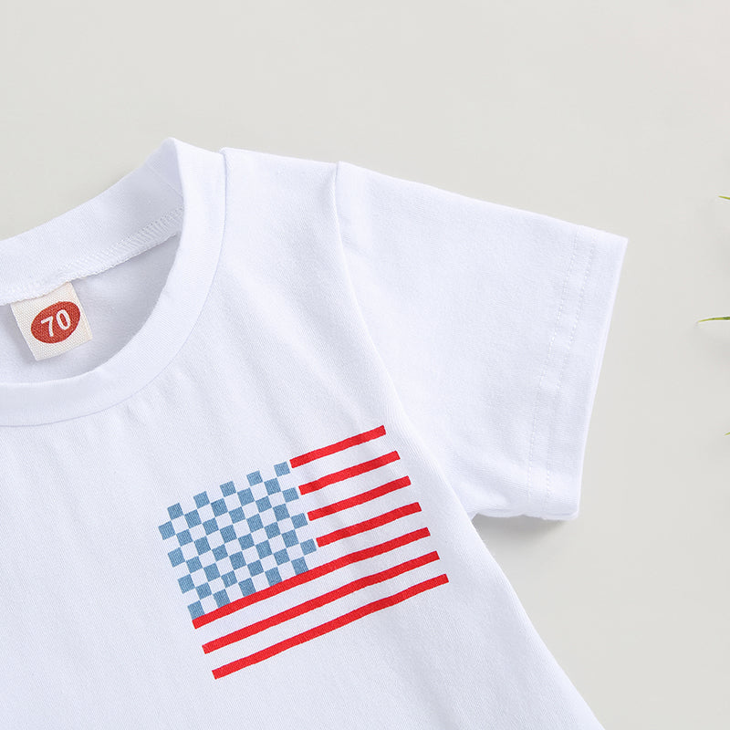 FOCUSNORM 0-3Y Baby Boys Clothes Sets 4th of July Flag Print Short Sleeve T-Shirt Checkerboard Shorts Set Summer Clothes