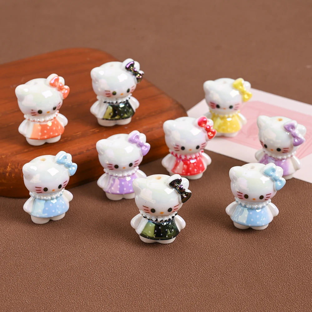 10Pcs 3D Sanrio Resin Bead 8colors Floral Skirt Hello Kitty Bead For Baby Toy Chew Teething DIY Pacifier Clips Chain