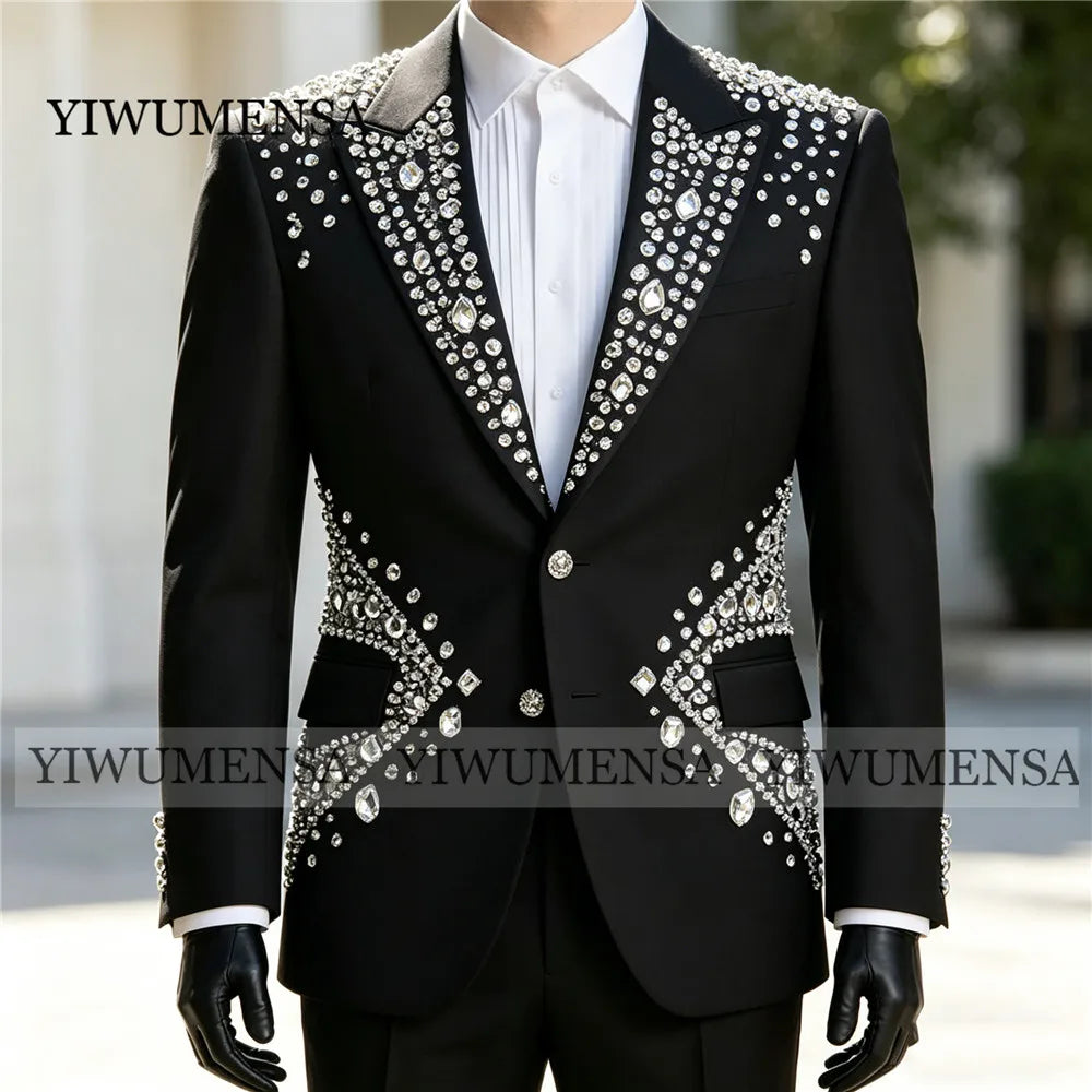 Luxury Men Suits Unique Design Outfit Peaked Lapel Groom Tuxedos Customized Wedding Blazers 2 Pieces Sets Slim Fit ropa hombre