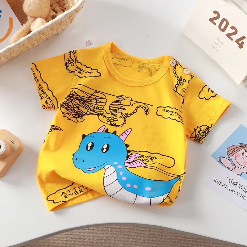 2-6Y New Cartoon T-shirt Pure Cotton Girls Short-sleeved Summer Half-sleeved Tops Little Boys Tops Kids Tees Children Clothing