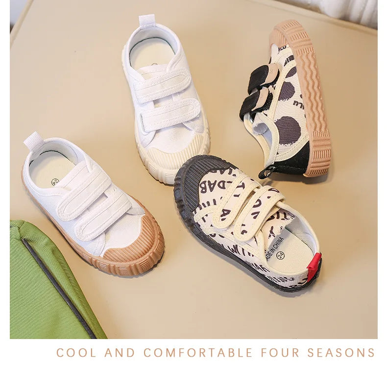 Kids Shoes for Girls Boys Non-slip Soft Sole Canvas Shoes Child Letters Toddler Casual Shoes Tenis Versatile Breathable Sneakers