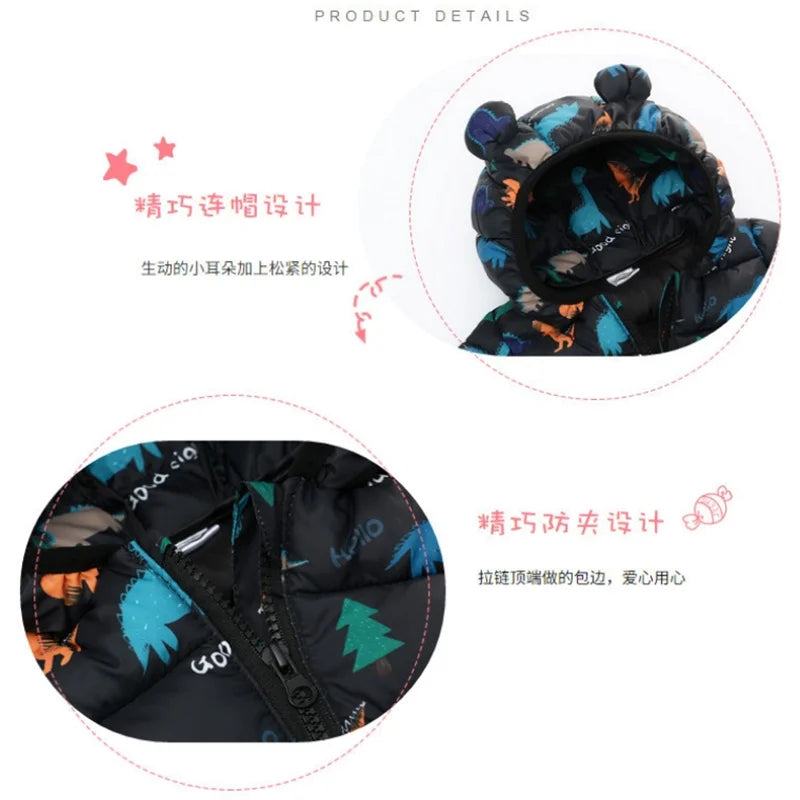 Kids Dinosaur Hooded Winter Jacket
