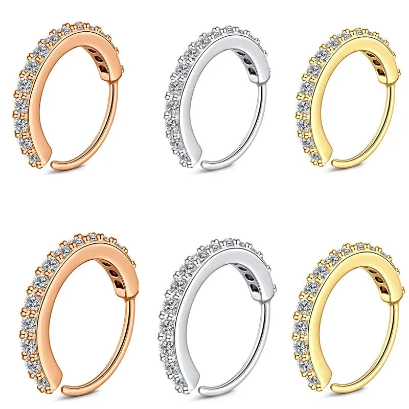 Cubic Zircon Fake Nose Ring for Women Stainless Steel Round Cartilage Tragus Helix Ear Nose Piercing Falso Nariz Body Jewelry