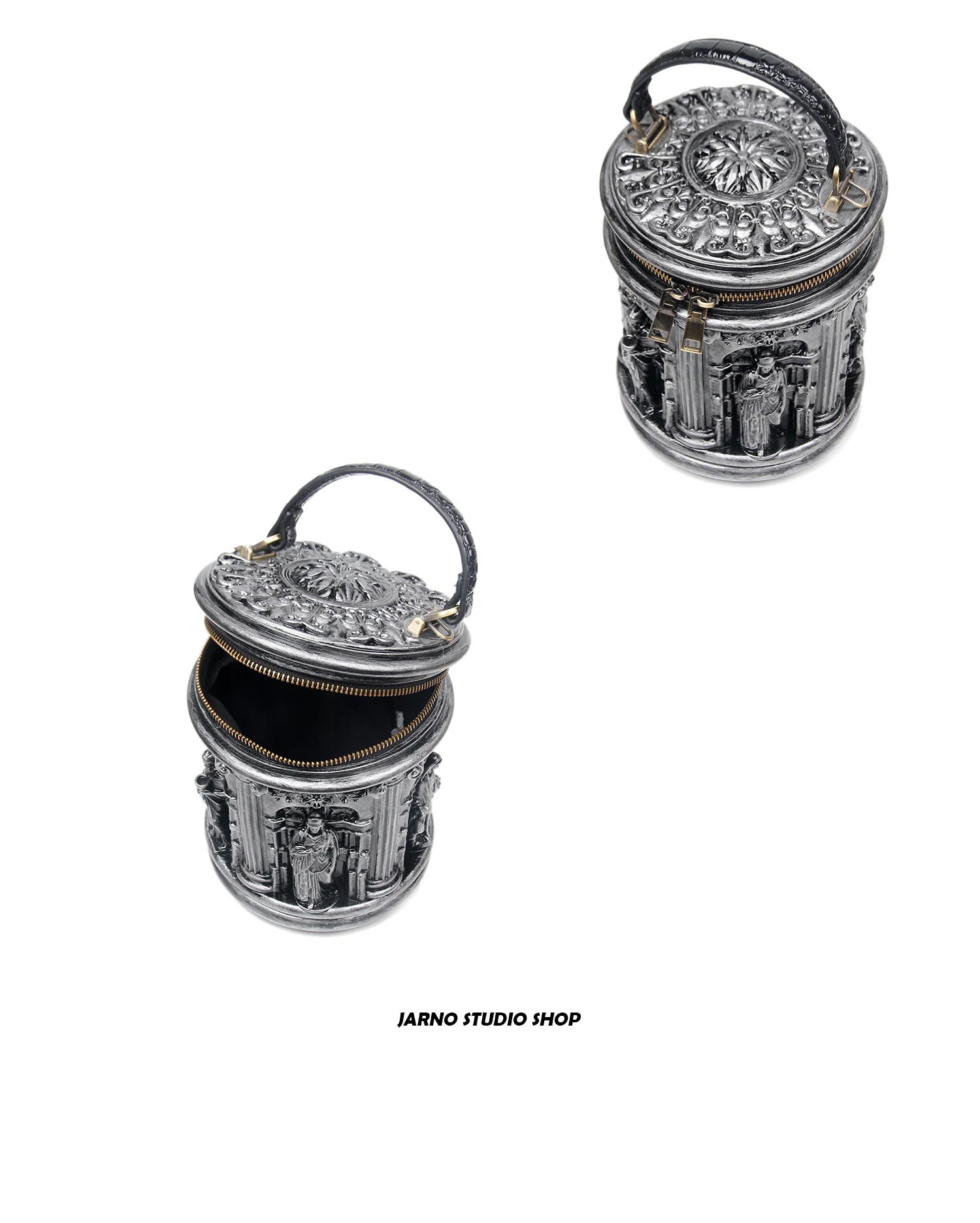 Retro Creative Unique Design Baroque Art round Cylinder Handbag Women's Fashion Crossbody Bag Handheld Bag Jarno Brand