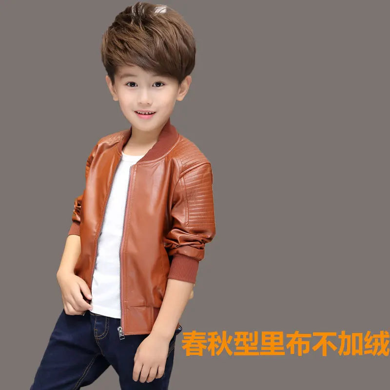 Boys Plus Velvet Thick Leather Jackets Kids Girls Autumn Winter Coat Fashion Clothing Children's Warm PU Leather Outerwear 2-14Y