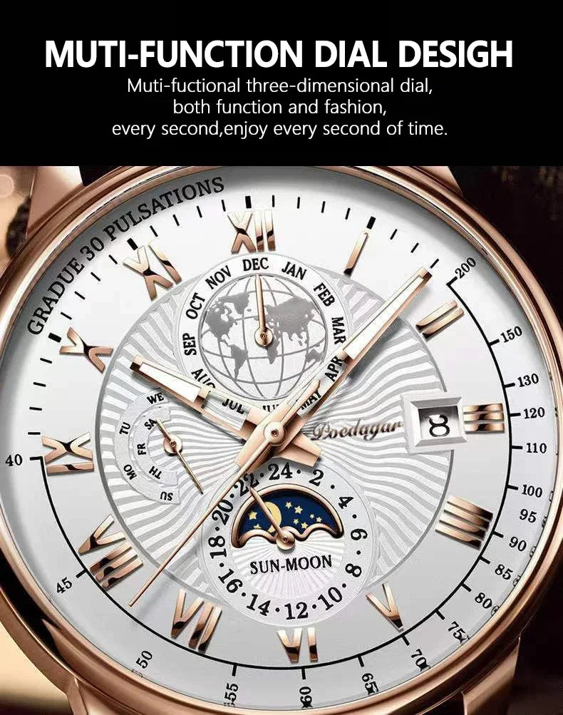 Luxury Brand Watch for Men Trendy High End Light Versatile Quartz Watch Leather Strap Fake Three Eye Fashion Business Wristwatch