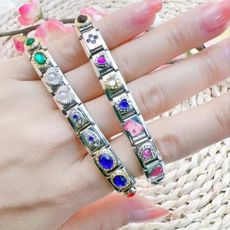 2025 New Original Luxury Zircon Love Italian Charm Links Fit 9mm Bracelet Stainless Steel Jewelry Making