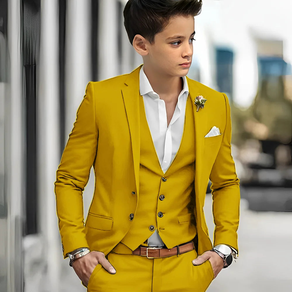 Luxury Green Bos Suits Elegant Wedding 3 Piece Jacket Pants Vest Boy Clothing High Quality Customized Full Sets Costume Kids