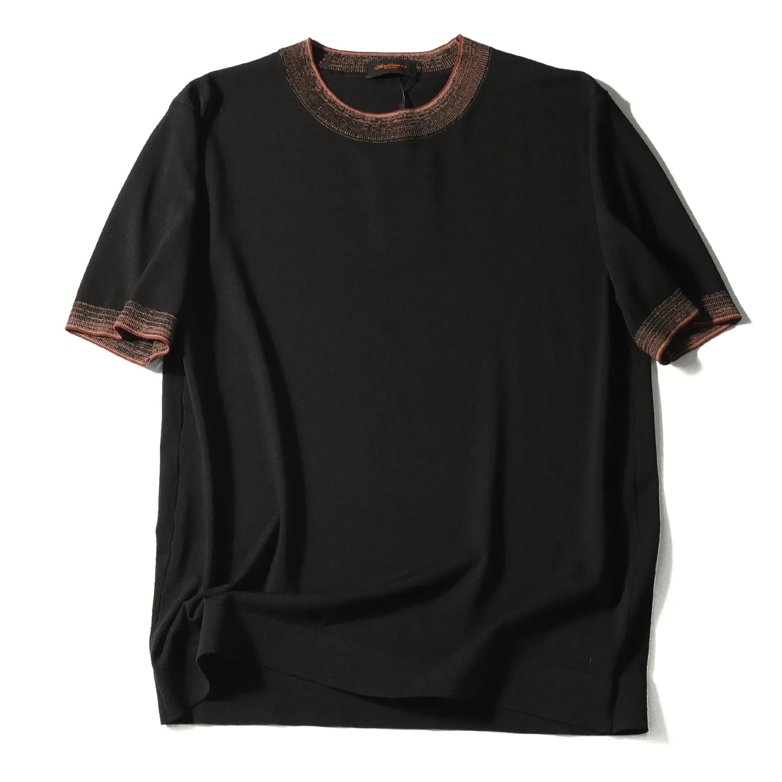 Italian old money style 26 summer men's high sense retro contrasting color round neck knitted short-sleeved T-shirt
