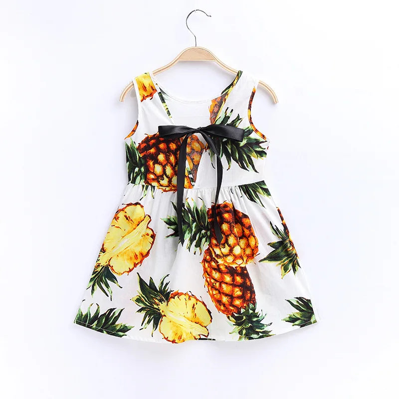 2025 Summer Girls Print Binding Rope Dress For 1-6Years Kids Cotton Sleeveless Sundress Baby Beach Above Knee Mini Casual Dress