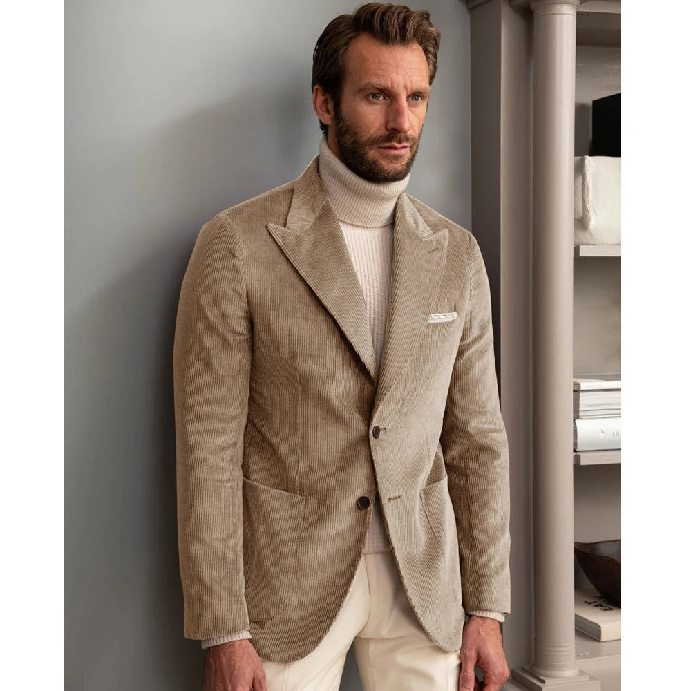 Luxury Men  Jackets New Corduroy British-style Jacket Business Casual High-quality Coat Single Breasted Suits for Men