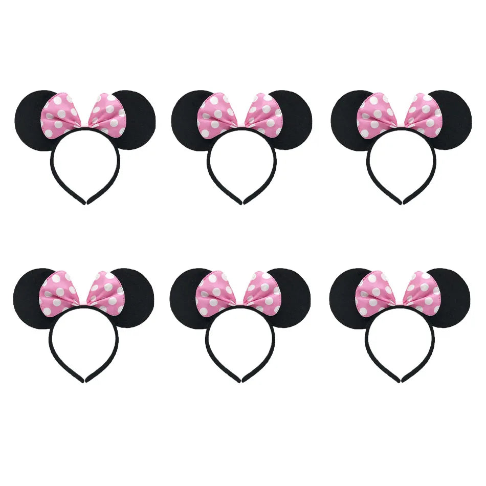 3/6/12pcs/lot Girls Mouse Ears Solid Bow Ears Headband for Birthday Party Supplies and Mouse Themed Costume Cosplay Decoration