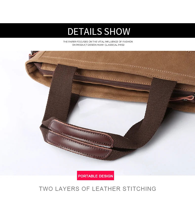 Men's Handbags Briefcase Canvas Shoulder Bag Man for Documents Large Capacity Tote Laptop Bag Crossbody Travel Bags Vintage K004