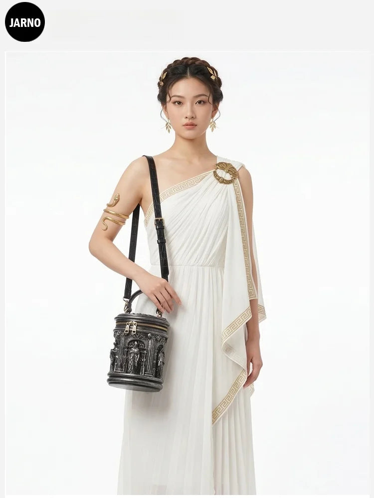 Retro Creative Unique Design Baroque Art round Cylinder Handbag Women's Fashion Crossbody Bag Handheld Bag Jarno Brand
