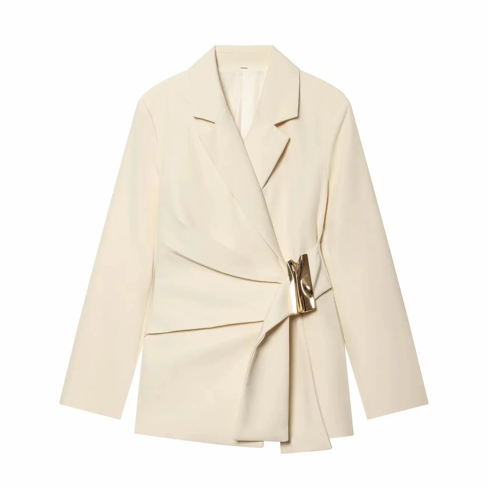 Women Suit Pants Two-Piece Set Buckle Decoration Long Sleeve Blazer Coat + Straight-Leg Pants 2 Pieces Sets Chic Woman Outfits
