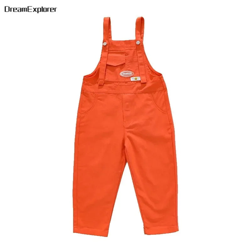 Boys Hip Hop Loose Colorful Overalls Girls Patchwork Dungaree Children Candy Color Jumpsuit Street Dance Romper Kids Streetwear