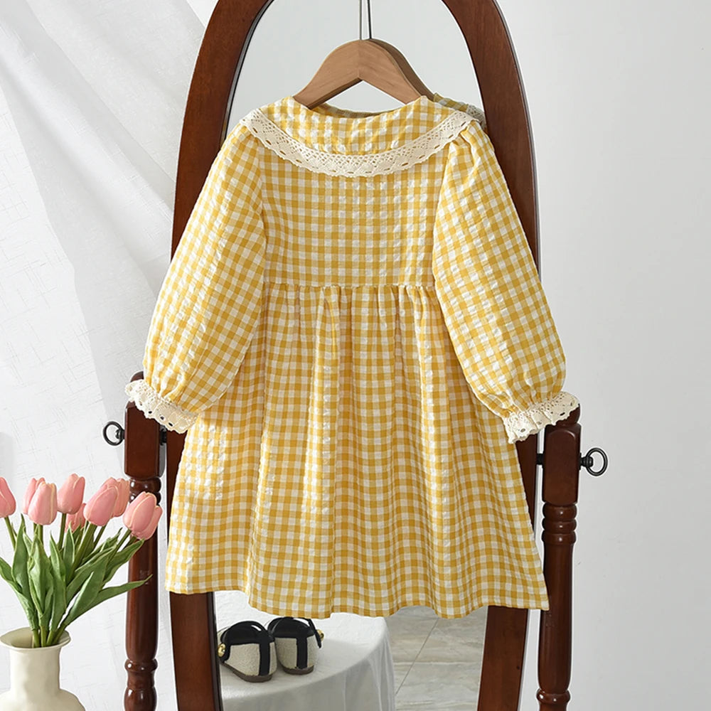 Bear Leader Autumn Spring New Girls' Dress Fashion Cute Doll Neck Flower Print Dress Children's Girls Long Sleeve Princess Dress