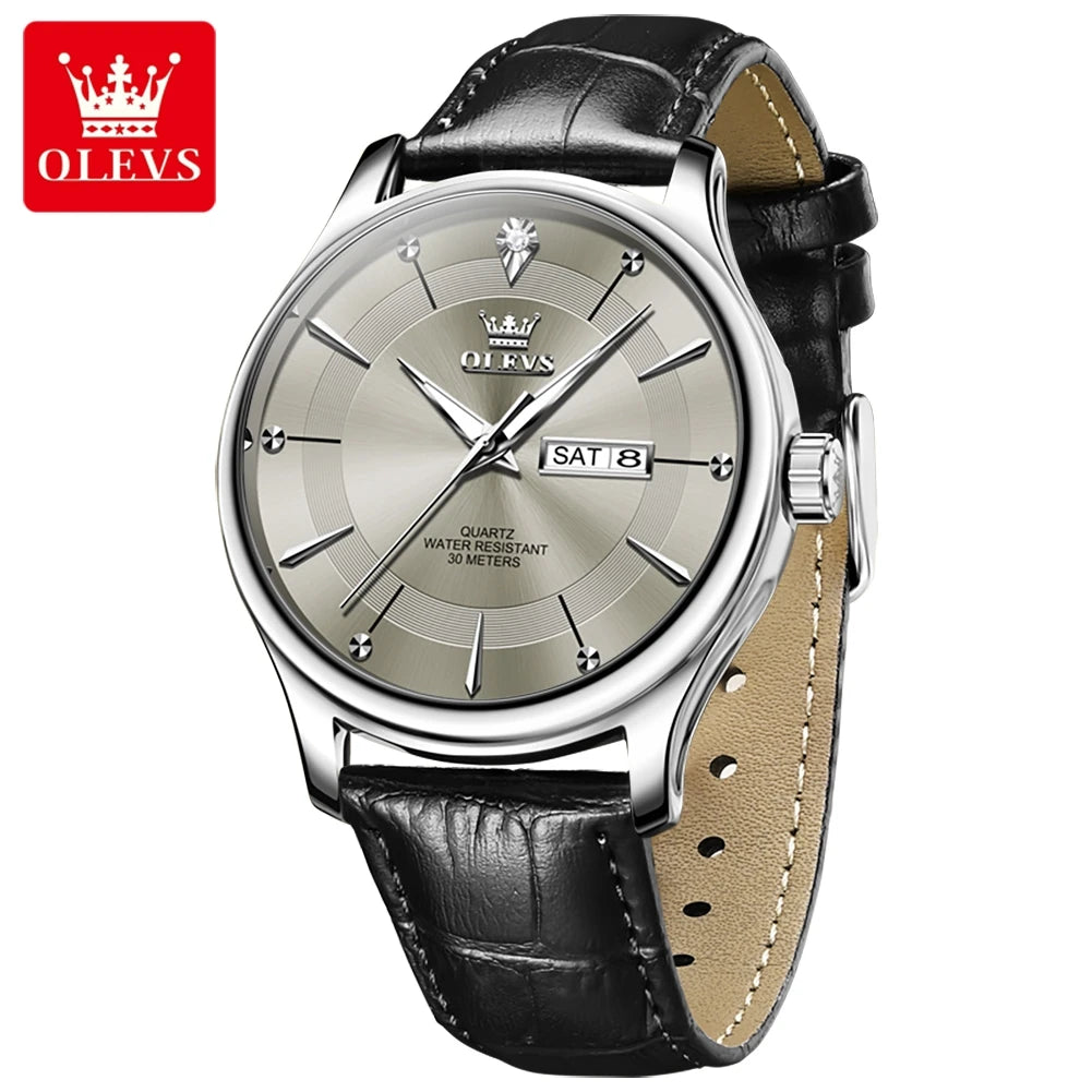 OLEVS Men's Watches Business Simply Original Quartz Watch for Man Waterproof Stainless Steel Luminous Hands Date Week