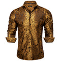 Luxury Men Dress Shirt Formal Prom Tuxedo Long Sleeve Polyester Golden Color Paisley Black Shirts Blouse Men Clothing