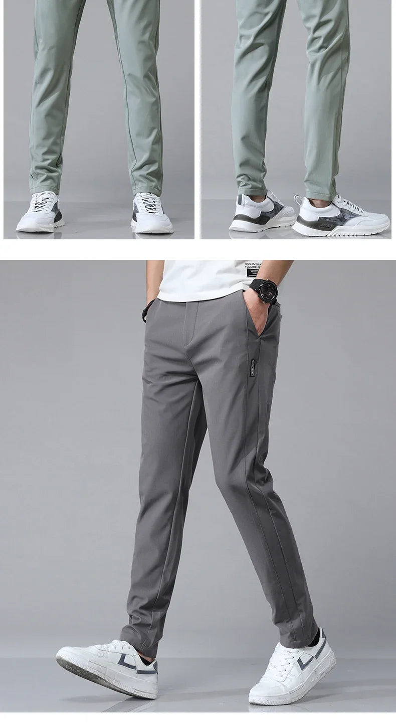 Spring Summer Ultra-thin Men's Stretch Slim Straight Casual Pants High Quality Fashion Breathable Golf Sports Trousers