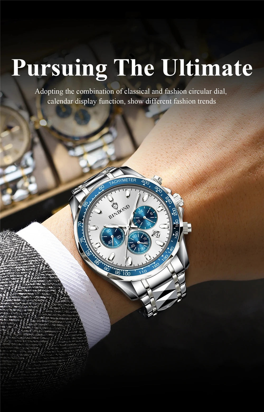 New Automatic Watch For Man Small Dial Blue Digital Fashion Quartz Wristwatches Men Clock Luxury Watches Mens Gifts Cadeau Homme