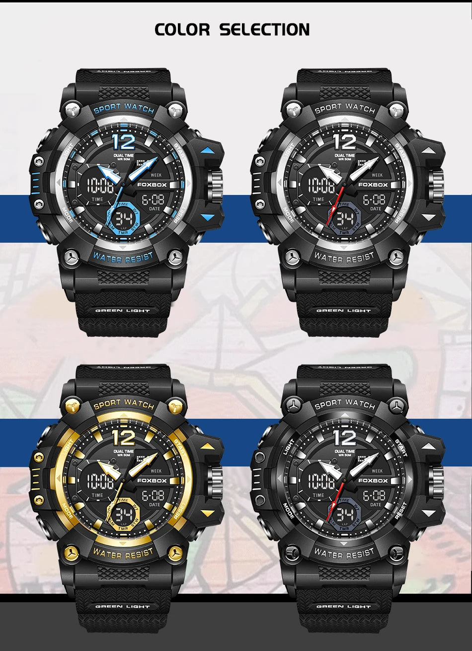 LIGE Fashion Sport Watches Men Shock Resistant 50M Waterproof Wristwatch LED Alarm Multi-function Watch Clock Military Men Watch