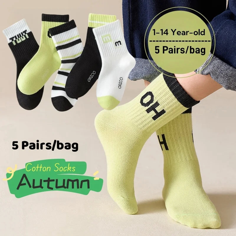 GreenC Summer Calf Socks 5 Pairs Children's Socks Boys Spring Cotton Socks Baby Child 1-14T Kids  Sport Sock