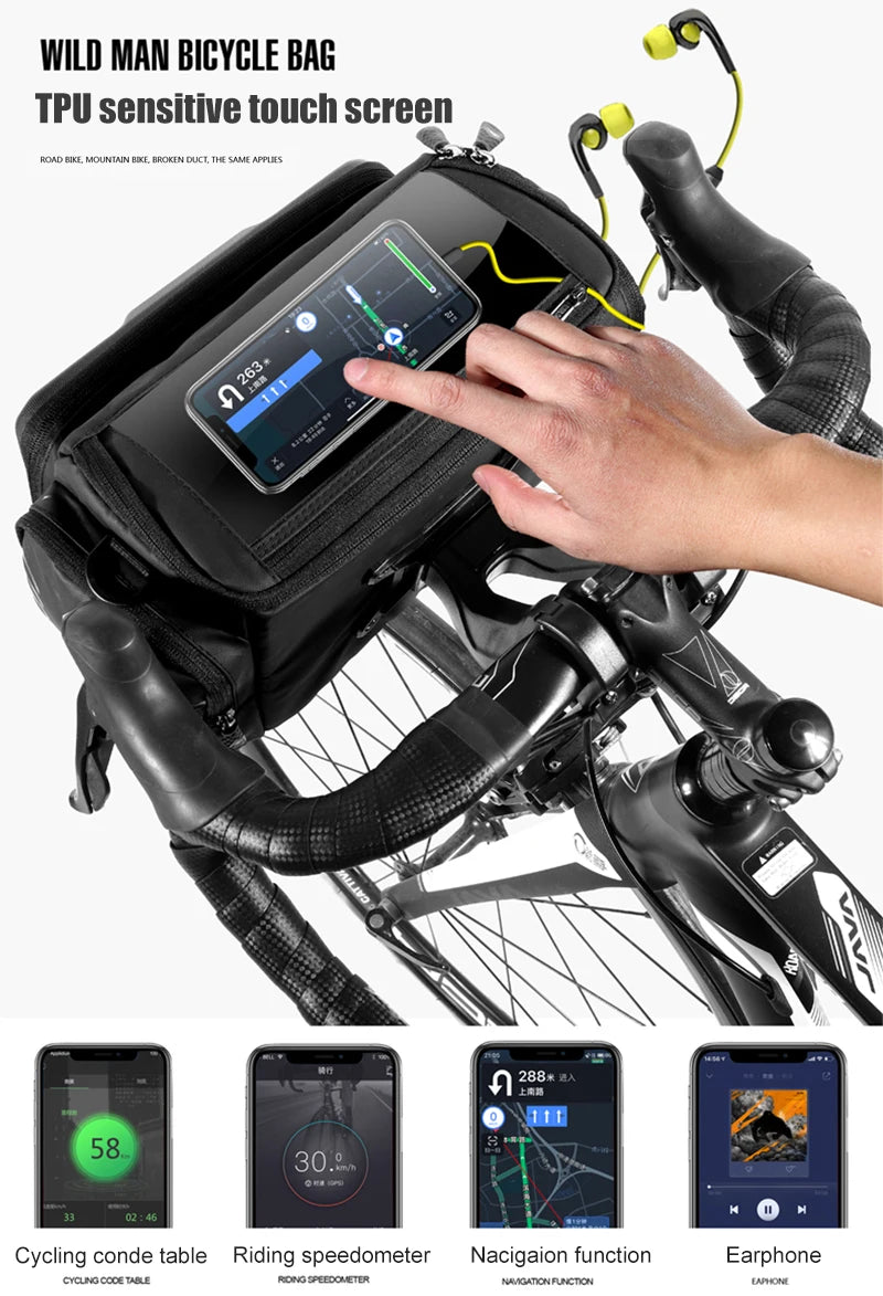 WILD MAN EVA Hard Shell Bicycle Handlebar Bag Touch Screen Phone Holder Electric Scooter Front Bag Crossbody Camera Pouch