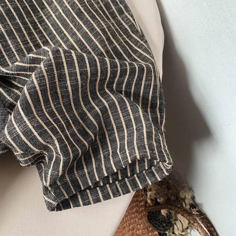 Kids Retro Striped Cotton Linen Pants – Comfortable Loose Fit Summer Trousers